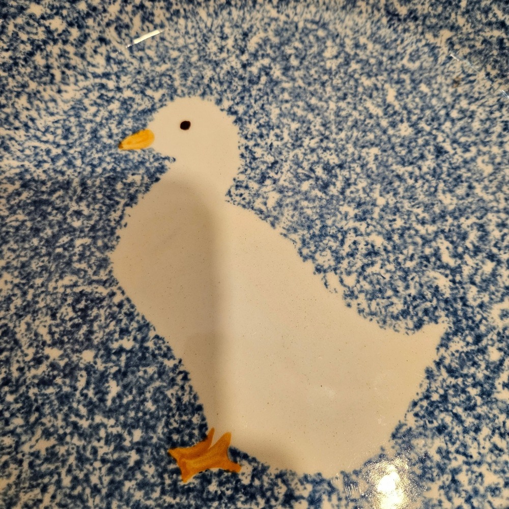 VTG 1971 Los Angeles Pottery Spongeware Pie Plate Goose Cottagecore Country 11" - Picture 6 of 7